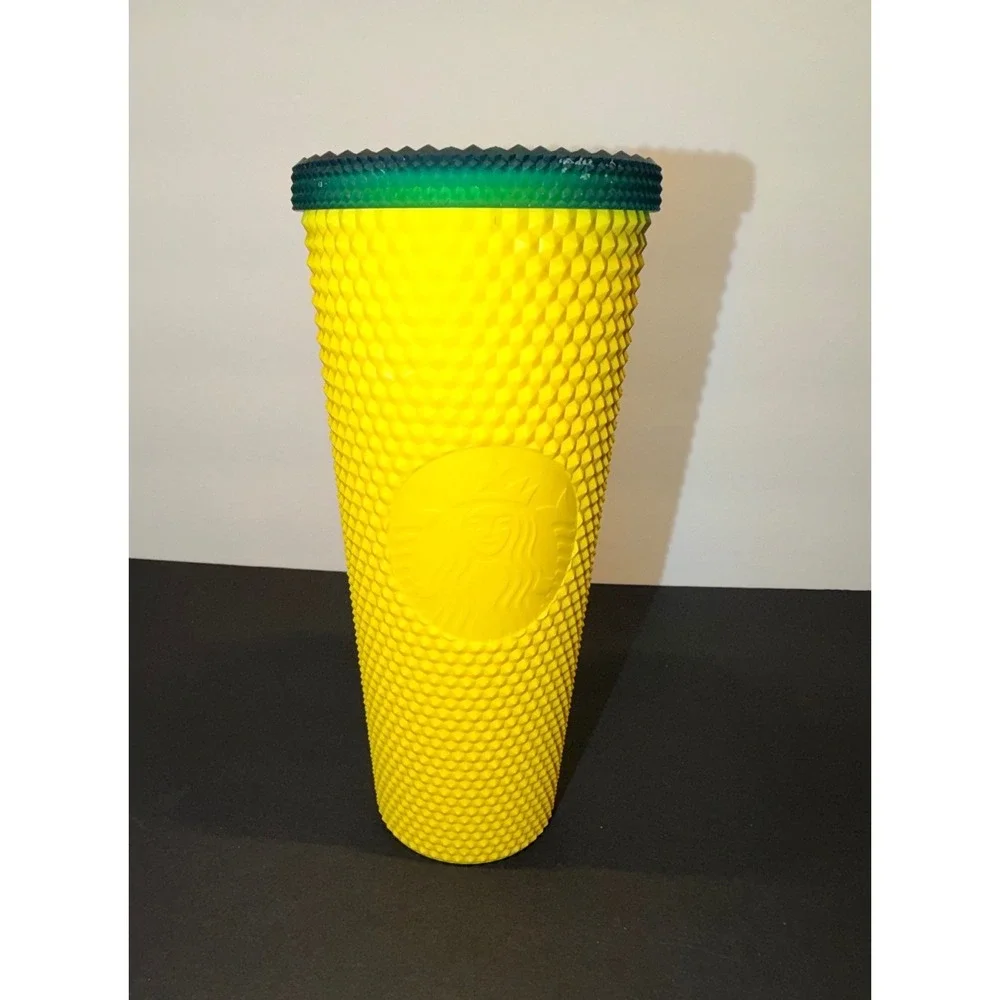 Starbucks Yellow Studded Venti Tumbler 24oz‎ Teal Green Lid Cold Cup Siren Logo